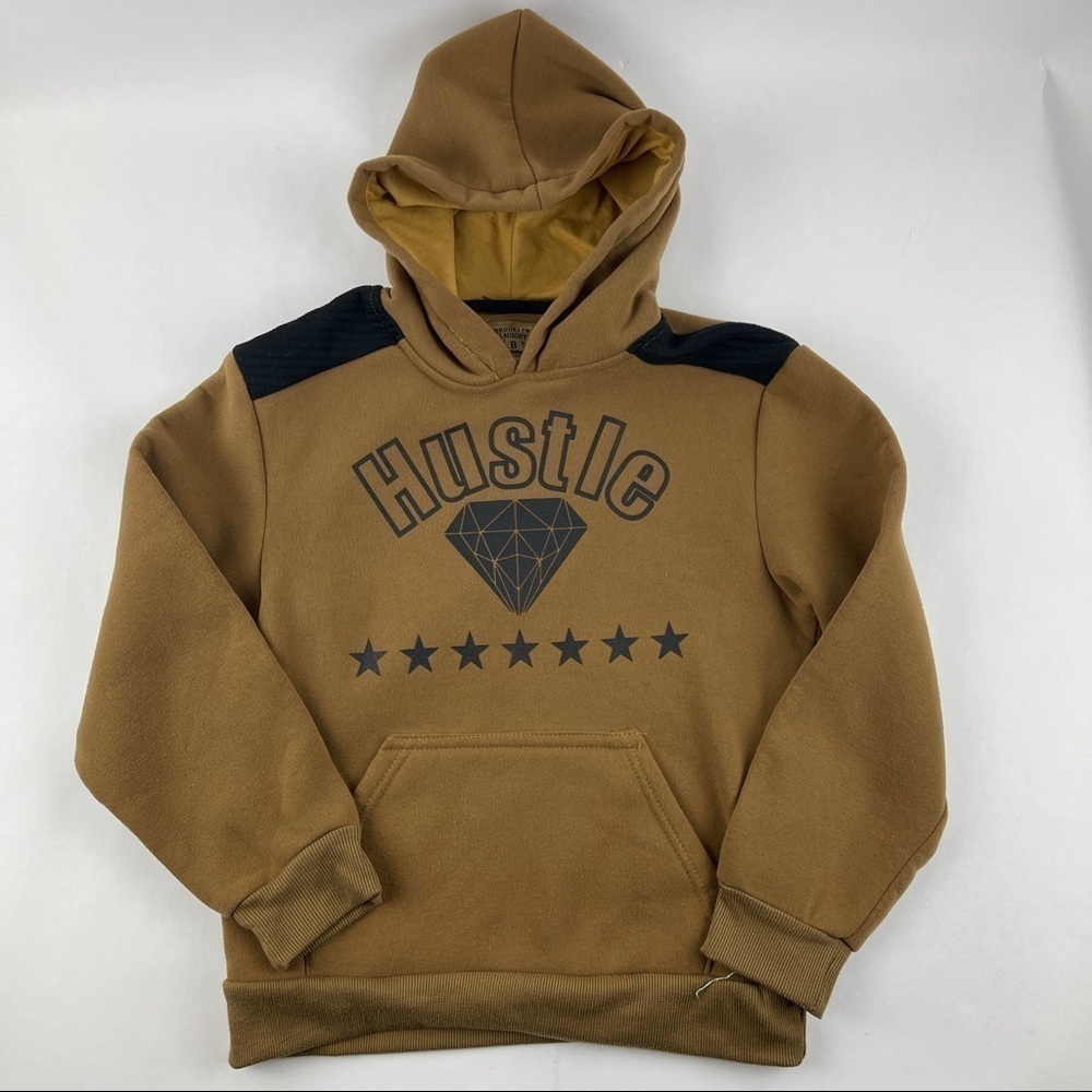 Brooklyn Laundry Hoodie Boys Large 14/16 Tan Pocket Long Sleeve